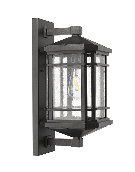Large Coach Light - Matte Black - Clear Seeded Glass