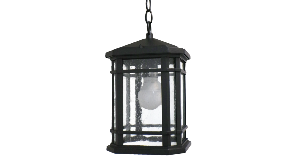 Cay Hanging Coach Light - Textured Black - Clear Seeded Glass