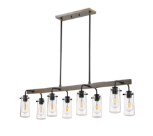 HOMEnhancements 70109 - Vivio Roxton 8-Light Island Clear Glass - MB with Wood Style Accents
